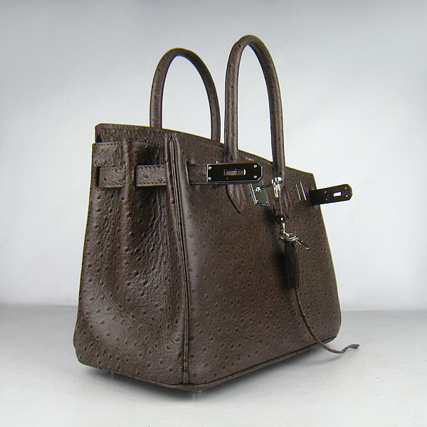Replica Hermes Birkin 30CM Ostrich Veins Handbag Dark Coffee 6088 On Sale - Click Image to Close